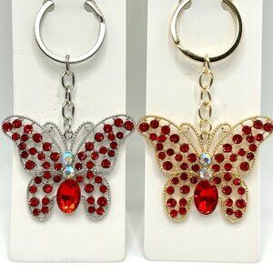 Red Crystal Butterfly Keychain Charm | Gold & Silver